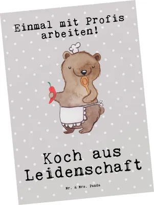 Produktbild von Mr. & Mrs. Panda Postkarte Koch Leidenschaft - Grau Pastell - Geschenk, Chefkoch, Ansichtskarte, Restaurant, Ansichtskarten, Postkarten, Witzig, Spruch, Grußkarte