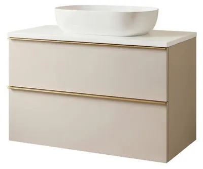 Produktbild von Waschtisch mit Unterschrank ONE 2 Schubladen Kaschmir 60x50x46 hängend Badmöbel Badezimmer Badezimmermöbel Waschbeckenschrank