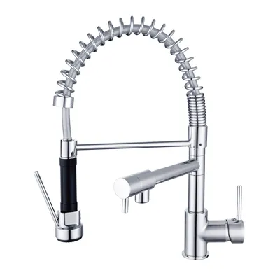 Produktbild von DELINIA - Küchenarmatur mit ausziehbarer Brause - ALAIN -  360° drehbar - Messing verchromt - Rostfrei - Wasserhahn küche