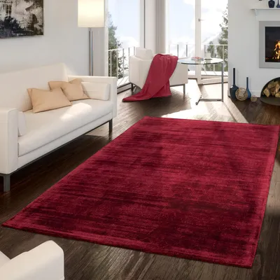 Produktbild von TT Home Wohnzimmer-Teppich, Kurzflor Handgearbeitet Aus Viskose, Einfarbig In Rot Größe 80x150 cm