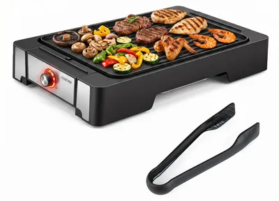 Produktbild von COSTWAY Elektrogrill, 2300W Tischgrill mit 2 Heizzonen, Antihaft-Grillplatte & Fettauffangschale, elektrischer BBQ Grill inkl. Grillzange, 53x31x8,5cm