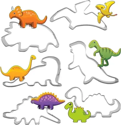 Produktbild von 6 Dinosaurier-Ausstechformen aus lebensmittelechtem Edelstahl 304 (0,3 mm stark) – robust, rostfrei und besonders sicher durch abgerundete Kanten. Ideal zum Ausstechen von Keksteig, Fondant, Pfannkuchen, Sandwiches, Gelee, Käse oder DIY-Materialien wie Seife und Ton. Enthält 6 detailreiche Motive: Tyrannosaurus Rex, Triceratops, Pterosaurus, Camarasaurus und Igel – perfekt für kreative Backprojekte, Kindergeburtstage oder pädagogische Aktivitäten. Spülmaschinengeeignet und einfach zu reinigen.