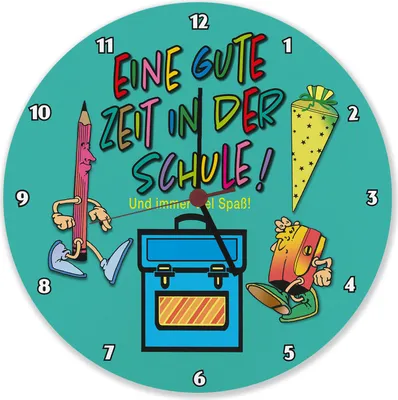 Produktbild von Schulkind Wanduhr aus Alu mit Spruch: Gute Zeit und viel Spaß!