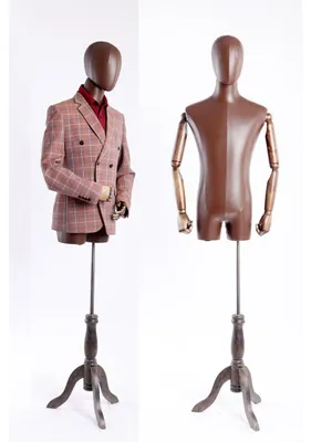 Immagine prodotto di Manichino sartoriale - Maschile - Corpo in Pelle finta - Altezza regolabile 140-180 cm - Base in legno scuro - Per manichino da sarto e abbigliamento