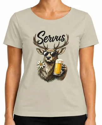 Produktbild von Servus Hirsch Bier Sonnenbrille Edelweiss Trachtenshirt Lederhose Damen T-Shirt, Natur, S