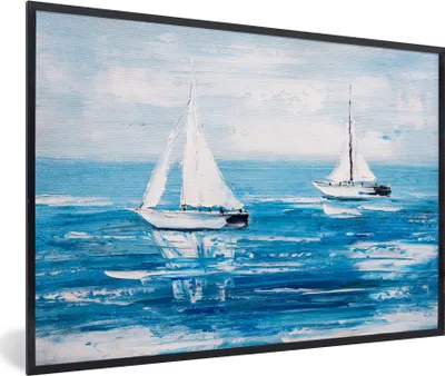 Produktbild von MuchoWow® Gerahmtes Poster Malerei - Ölfarbe - Boot - Wasser 30x20 cm - Poster mit Schwarzem Bilderrahmen Wandposter Rahmen Foto Bilder - Kunstdruck - Bild-Poster