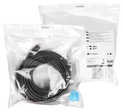 Imagen del producto de Cable HDMI 2.0, tipo macho-macho, con conectores chapados en oro, de 15 metros