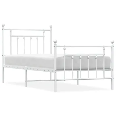 Zdjęcie produktu dla Metalowa Rama Łóżka Z Wezgłowiem I Zanóżkiem, Biała, 90X190 Cm Lumarko!