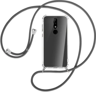 Produktbild von Handykette Backcover-Schutzhülle mit Band (Metall silberfarben) für Nokia 5.1 Plus / X5 - dunkelgrau