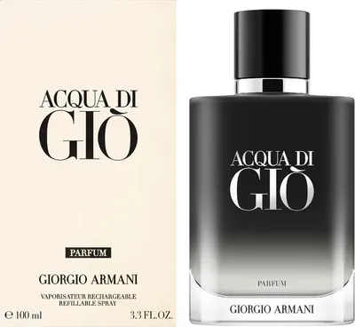 A product shot of a perfume bottle and its packaging.