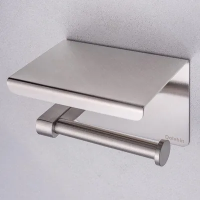 Produktbild von Toiletrolhalter aus Edelstahl | Selbstklebend, ohne Bohren, für Badezimmer | Silberfarben, geborstelt | 10 cm breit