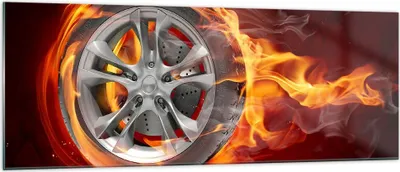 Produktbild von Bilder auf glas - Rad Flammen Felge - 140x50cm - Glasbilder - Wandbilder - Kunstdruck - zum Aufhängen bereit - Wanddekoration aus Glas - Glas Bilder - Wandbild auf Glas - Einteilig - GAB140x50-0198