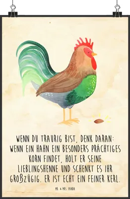 Produktbild von Mr. & Mrs. Panda Bild Hahn Korn DIN A0 - Vintage - Geschenk, Bauernhof, Eier, Natur, wanddeko, Henne, drucke, Plakat, Wandbild, Posterdruck