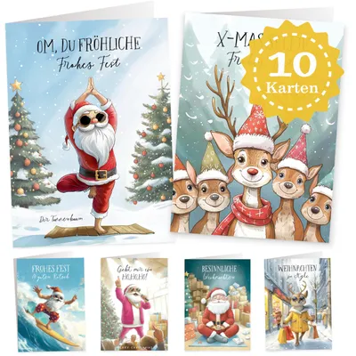 Productafbeelding van Kerstkaarten, 10 stuks met enveloppen en stickers, opklapkaarten, voor Kerstmis
