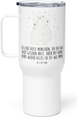 Produktbild von Mr. & Mrs. Panda Thermobecher Eisbär Umarmen - Weiß - Geschenk, Kaffee-to-go-Becher, thermosbecher, Teebecher, Lustige Sprüche, Thermos-Becher, Teetasse