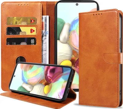 Obrázok produktu pre Vhodné pre telefón Samsung Galaxy A71 Puzdro z umelej kože s magnetickým perom a držiakom kariet Puzdro typu kniha s chlopňou - hnedé - Smartphonics
