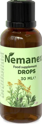 A product shot of a bottle of Nemanex food supplement drops.