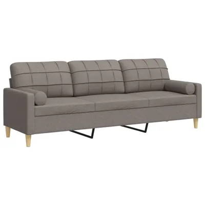 Image de vidaXL Canapé 3 places avec coussins décoratifs Taupe 210 cm Tissu
