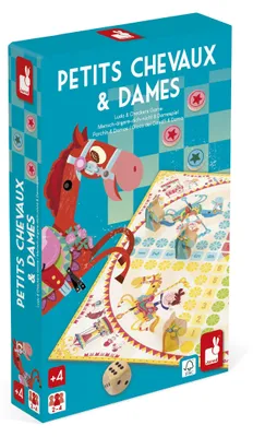 Produktbild von Janod – Spiel „Jeu des Petits Chevaux“ + Dame-Spiel – 2 Spiele in 1 – Klassische