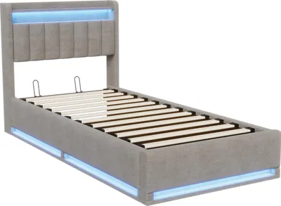 Produktbild von ProximaX Komfortables Samt-Gasdruckbett 90x200 cm mit LED-Beleuchtung, USB-Anschluss und Stauraum – perfekt für Schlafzimmer und kleine Wohnungen