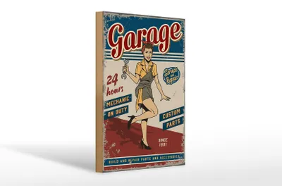Produktbild von Holzschild Retro 20x30cm Pinup Garage 24 hours repair Auto