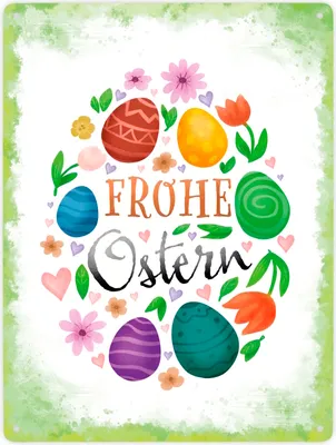 Produktbild von Frohe Ostern Metallschild XXL in 28x38 cm mit Frühlingsmotiven