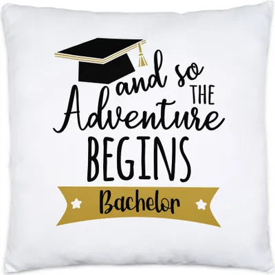 Produktbild von Bachelor Kissen inkl. Füllung And so the Adventure Begins Bachelorabschluss Geschenk Absolvent Studium