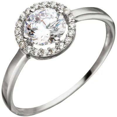 Produktbild von Ring Damenring mit 21 Zirkonia weiß 333 Gold Weißgold Fingerring Goldring Innenumfang 60mm  Ø19.1mm