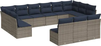 Produktbild von vidaXL 13-tlg. Garten-Sofagarnitur mit Kissen Grau Poly Rattan