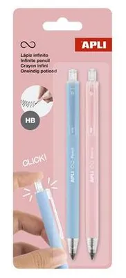 Produktbild von Infinite Click Bleistift, blau und rosa, HB, Squeeze-Mechanik, 2 Stück, APLI 20066