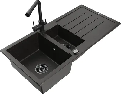 Image de Mexen Andres évier en granit 1,5 bac avec égouttoir et mitigeur Duero, Noir/Or - 6515-75-671600-70-B