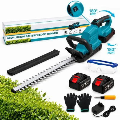 Produktbild von 1500W Akku-Heckenschere 21V Brushless, 52 cm Messer, 2×4,0Ah Akkus, 360° Drehgriff, bis 26 mm Schnittstärke