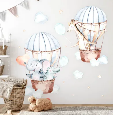 Produktbild von Pastellfarbene Luftballons – Wandgestaltung – Wandbilder Kinder – Motivtapeten Set – Wanddekor Kinderzimmer – Selbstklebende Wandsticker – 80x117 cm