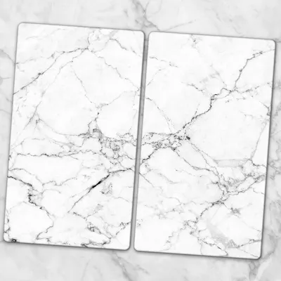 Produktbild von Glas-Herdabdeckplatten Glaskeramikkochfeld-Abdeckung Spritzschutz Glas 2x30x52 cm - Weisser Marmor