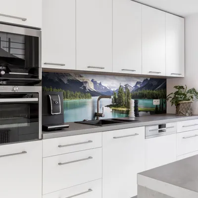 Produktbild von Dedeco Küchenrückwand Motiv: Berge V1, 3mm Aluminium Alu-Platten als Spritzschutz Küchenwand Verbundplatte wasserfest, inkl. UV-Lack glänzend, alle Untergründe, 260 x 60 cm