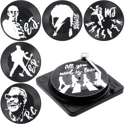 Immagine prodotto di Set da 6 sottobicchieri in vinile, stile retrò, antiscivolo, isolanti, per bevande fredde, caffè, bar, casa