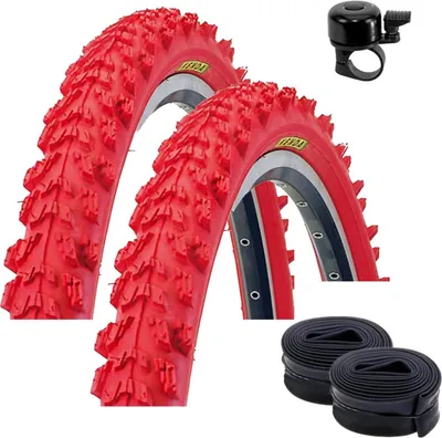 Produktbild von 2 x Kenda 24" Pyscho K-829 MTB Fahrradreifen in Rot 50-507 (24 x 1,95) + 2 passende Schläuche DV inkl. maxxi4you Fahrradklingel