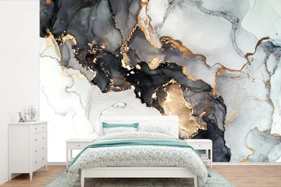 Produktbild von MuchoWow® Fototapete für Wohnzimmer oder Schlafzimmer Wandtapete Vinyl Motivtapete Marmor - Schwarz - Weiß - Gold - Luxus - Abstrakt - 330x220 cm - Fototapeten