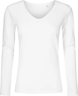 Immagine prodotto di X.O by Promodoro 1560 | Maglietta donna collo a V manica lunga, cotone pettinato - Colore: Bianco - Taglia: S