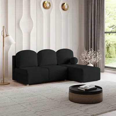 Produktbild von Masseno Ecksofa TRAMA mit Schlaffunktion L-Form, Sofa mit Bettkasten, Wohnzimmersofa, Couch, Soffa, Bettsofa, Couchgarnitur- Schwarz, NEVE 100