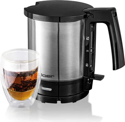 Produktbild von Cloer 4710 Wasserkocher 1,5 l mit herausnehmbarem Kalkfilter, Wasserstandsanzeige, Überhitzungs- & Trockengehschutz, 360°-Basis, Edelstahl, schwarz,