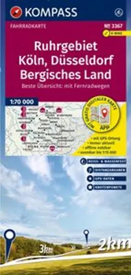 Produktbild von KOMPASS Fahrradkarte 3367 Ruhrgebiet, Köln, Düsseldorf, Bergisches Land mit Knotenpunkten 1:70.000