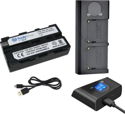 Produktbild von Trade-Shop 2in1 Set: Akku 2400mAh + USB Dual LCD Ladegerät Ladestation für Sony DCR-TRV110K DCR-TRV125E DCR-TRV220K DCR-TRV310K DCR-TRV420 DCR-TRV420E