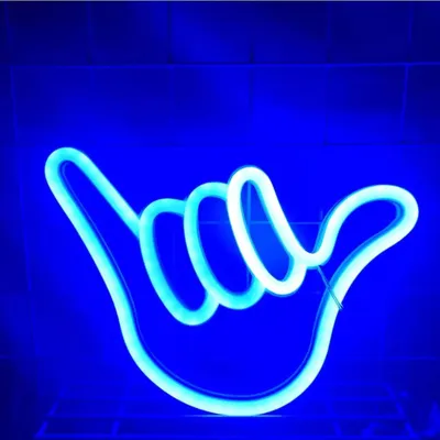 Produktbild von NEON LED Licht, dekorative USB Batterie Leuchte, Shaka Hand blau, ca. 22,5 x 22 cm