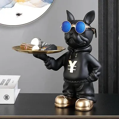 Produktbild von Famanu Dekoratives Bullterrier-Skulptur - Schwarz Gold - Hochwertiges Resin - Schlüssel- und Uhrenhalter