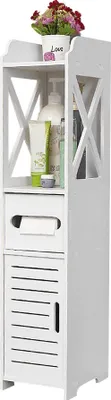 Image de Armoire de salle de bain indépendante Porte-rouleau de toilette 20x15x80cm blanc