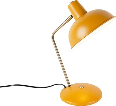 Produktbild von QAZQA - Modern Retro Tischlampe gelb mit Bronze - Milou I Wohnzimmer I Schlafzimmer - Stahl Rund - LED geeignet E14