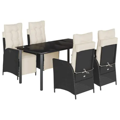 Obrázok produktu pre vidaXL 5-dielny záhradný jedálenský set s vankúšmi Black Poly Rattan