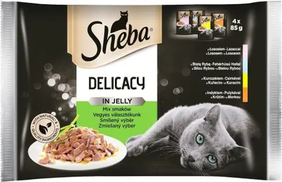 Produktbild von SHEBA Delicacy Katzennassfutter in Gelee – Geflügel und Fisch Variation 52 Portionsbeutel 13x4x85g (13er Pack)