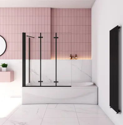 Produktbild von 130x75x140cm Badewannenaufsatz Schwarz 3-teilig für Badewanne ESG NANO Glas Duschwand Duschabtrennung